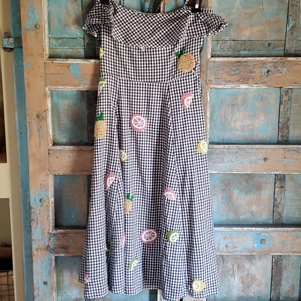 Gingham and fruit cotton dress